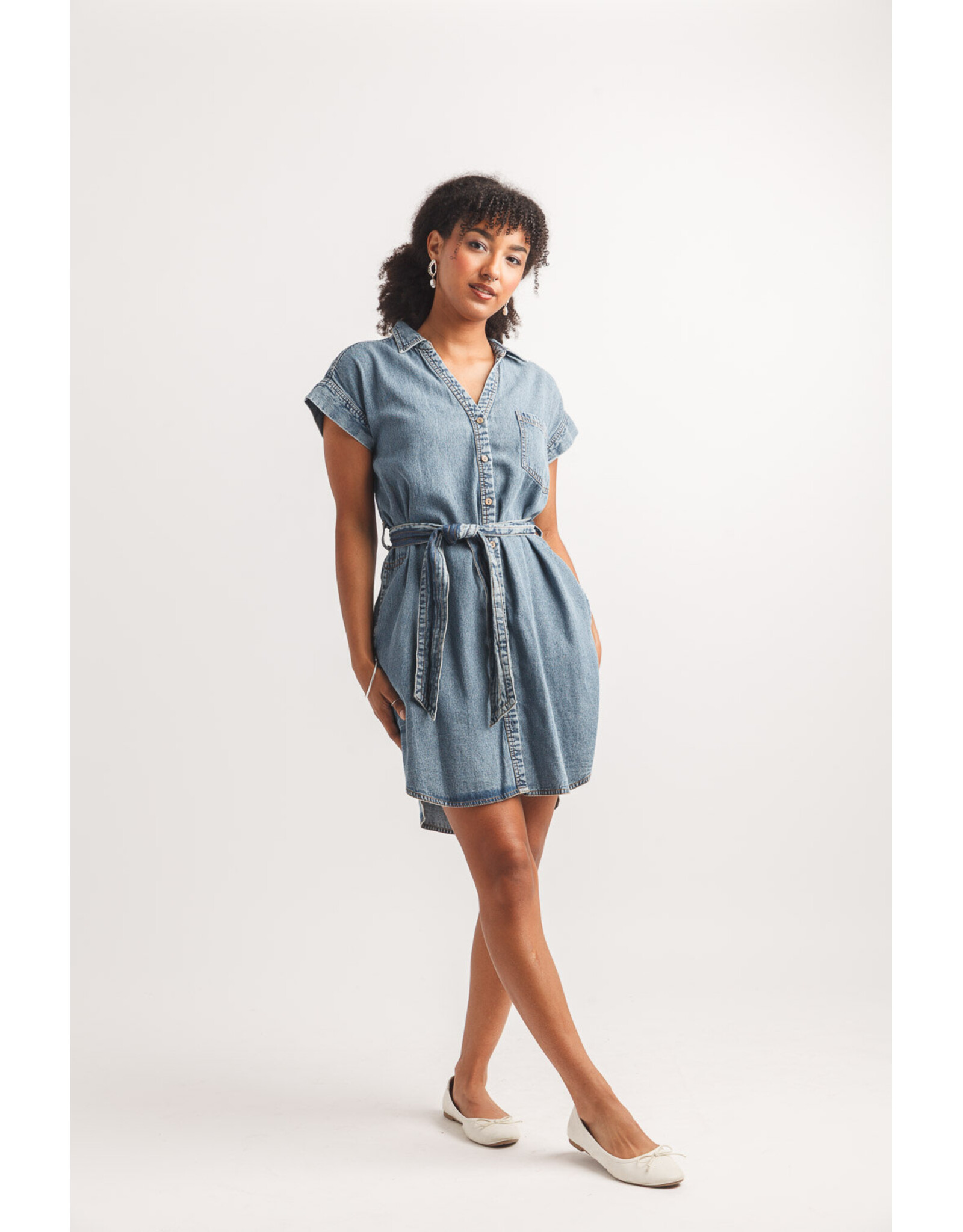 Papillon Papillon - Short Sleeve Denim Shirt Dress