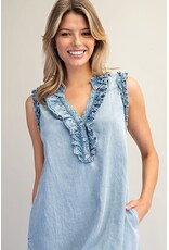 ee:some Sleeveless Denim Dress with Ruffle Trim