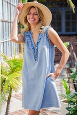 ee:some Sleeveless Denim Dress with Ruffle Trim