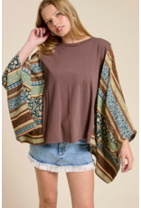 Zutter Boho Contrast Poncho Top (Brown)