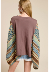 Zutter Boho Contrast Poncho Top (Brown)