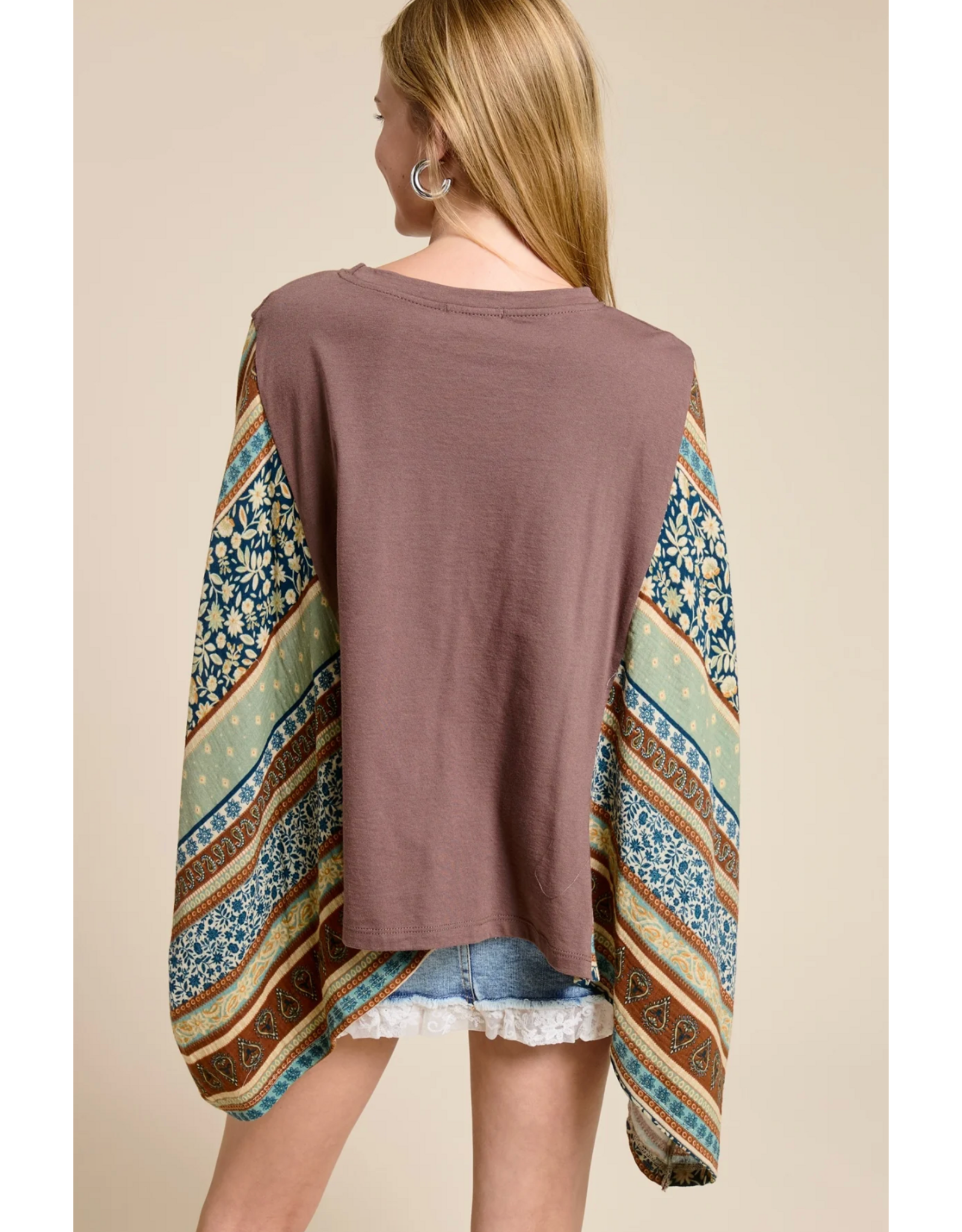 Zutter Boho Contrast Poncho Top (Brown)