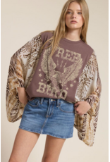 Zutter Free Bird 1 Tone Vintage Graphic Kantha Top (Brown)