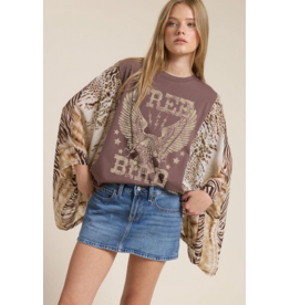 Zutter Free Bird 1 Tone Vintage Graphic Kantha Top (Brown)