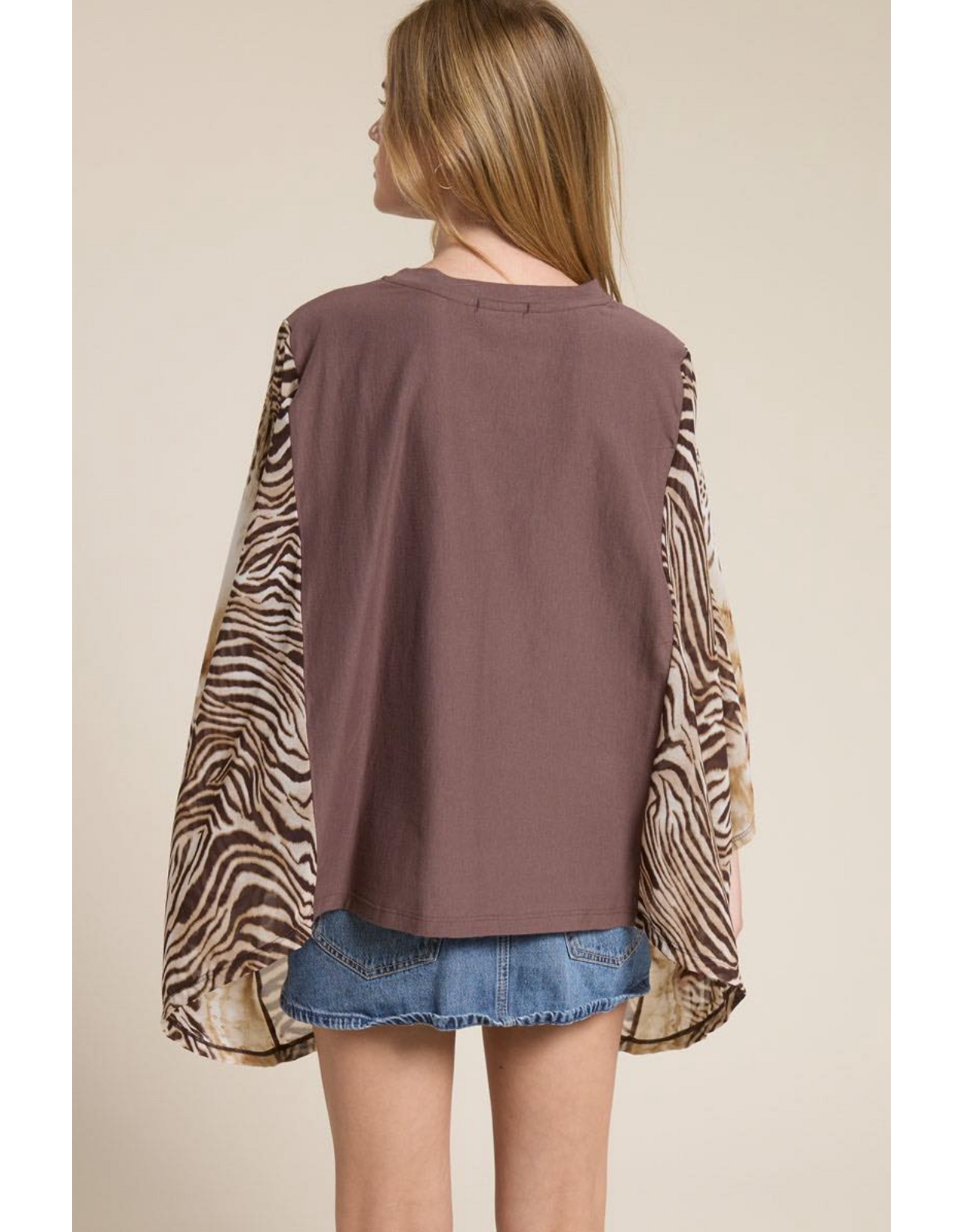 Zutter Free Bird 1 Tone Vintage Graphic Kantha Top (Brown)