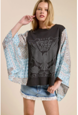 Zutter Free Bird Vintage Graphic Boho Kaftan Top (Black)