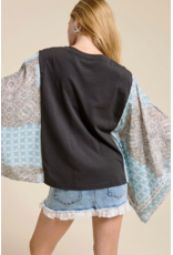 Zutter Free Bird Vintage Graphic Boho Kaftan Top (Black)