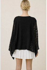 Zutter Free bird vintage graphic relaxed kaftan top w/lace sleeves (Black)