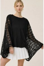 Zutter Lace Wing Sleeve Oversized Kaftan Top (Black)