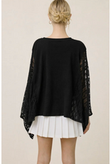Zutter Lace Wing Sleeve Oversized Kaftan Top (Black)
