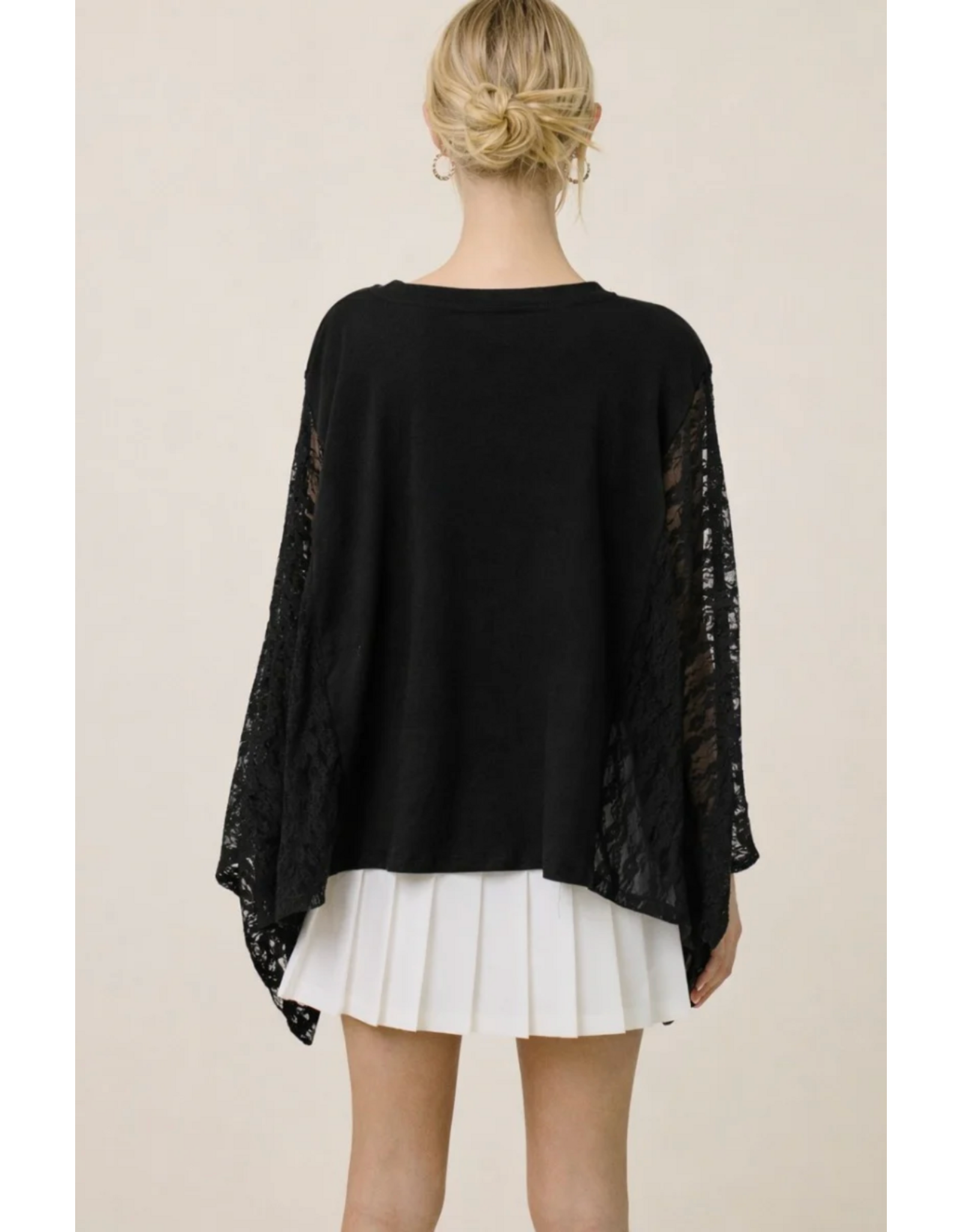 Zutter Lace Wing Sleeve Oversized Kaftan Top (Black)