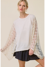 Zutter Lace Wing Sleeve Oversized Kaftan Top (Bone)