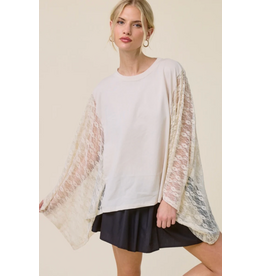 Zutter Lace Wing Sleeve Oversized Kaftan Top (Bone)