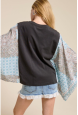 Zutter Wild West Vintage Longhorn Graphic Boho Kaftan Top (Black)