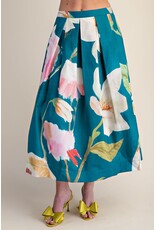 glam Flared Midi Skirt with Pleats (Turquoise)