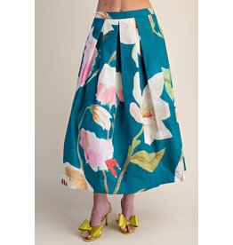 glam Flared Midi Skirt with Pleats (Turquoise)