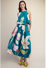 glam Flared Midi Skirt with Pleats (Turquoise)