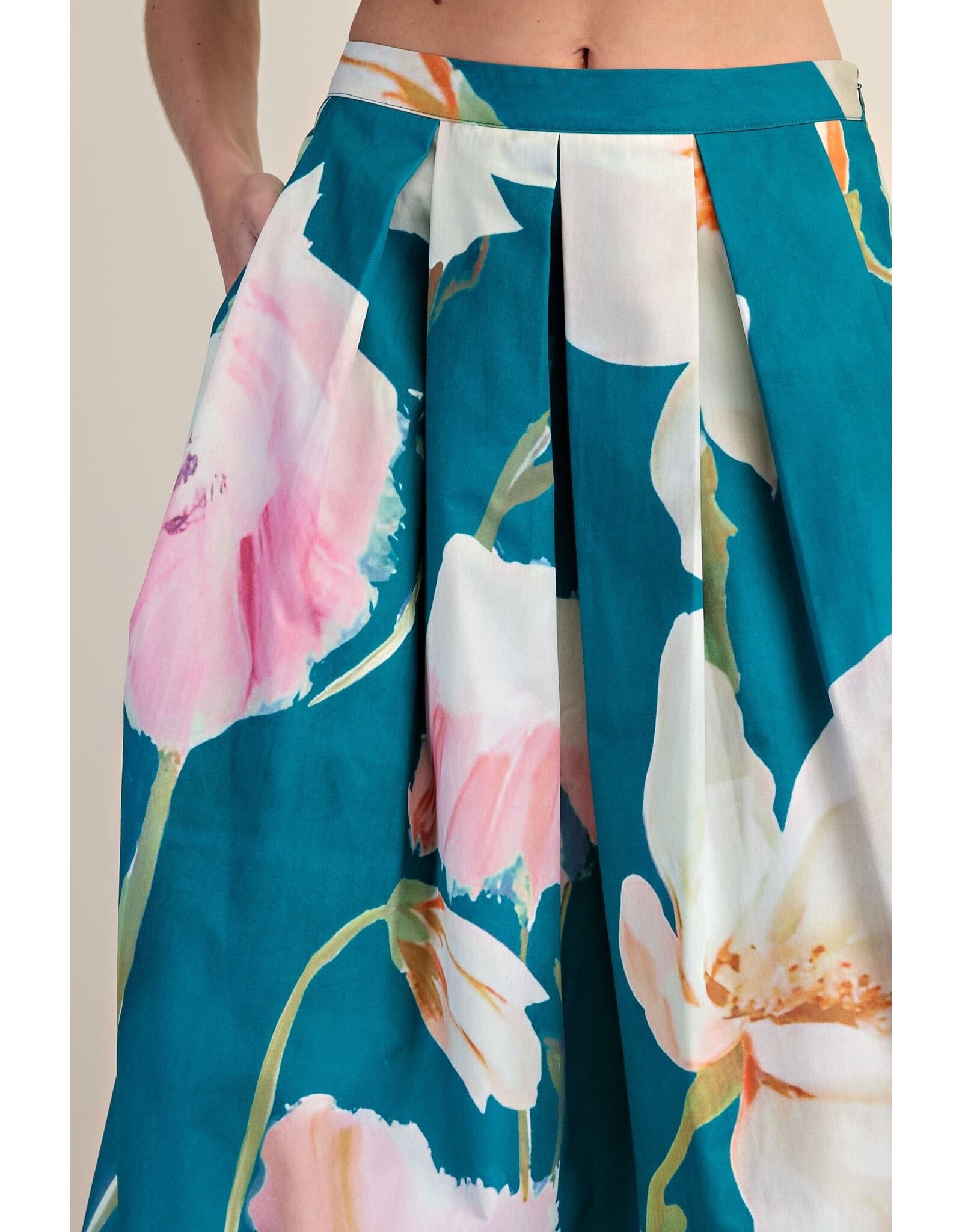 glam Flared Midi Skirt with Pleats (Turquoise)