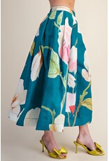 glam Flared Midi Skirt with Pleats (Turquoise)