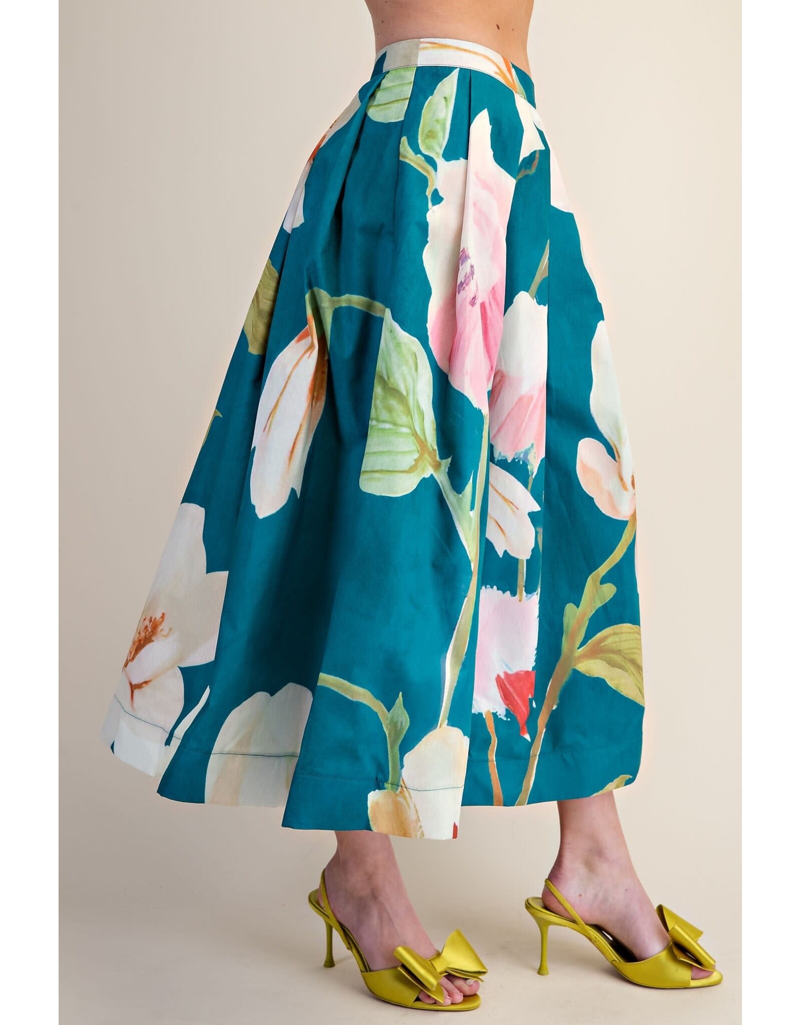 glam Flared Midi Skirt with Pleats (Turquoise)