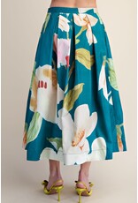 glam Flared Midi Skirt with Pleats (Turquoise)
