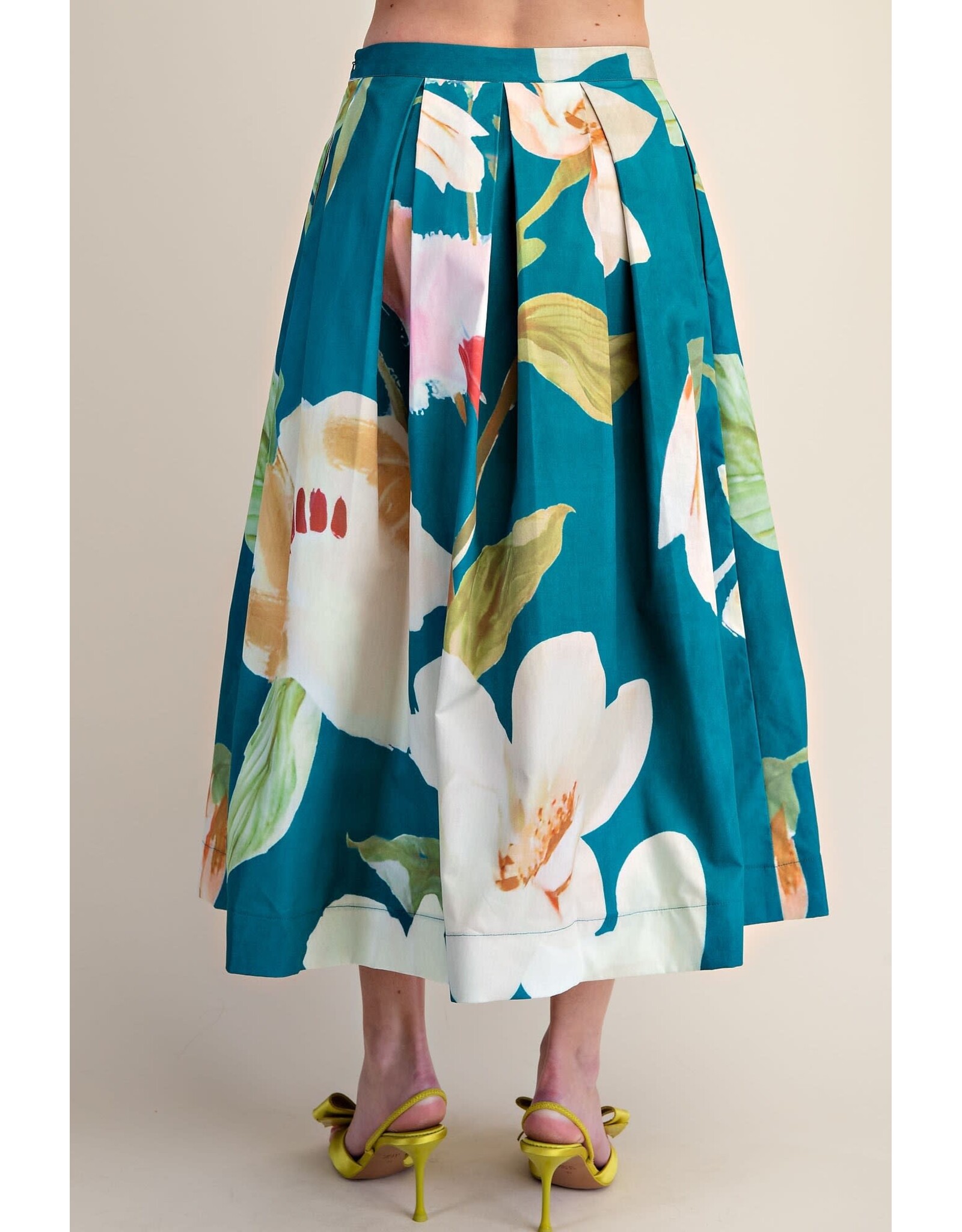 glam Flared Midi Skirt with Pleats (Turquoise)