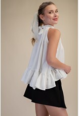 glam Halter Neck Sleeveless Back Neck Tie Ruffle Top (White)