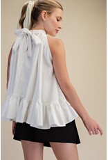 glam Halter Neck Sleeveless Back Neck Tie Ruffle Top (White)
