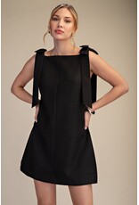 glam Bow Strap Mini Dress Straight Neckline (Black)