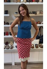 Bailey Rose Plaid Lace Trim Midi Skirt (Red)