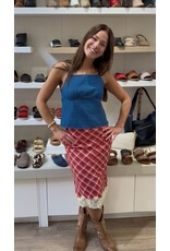 Bailey Rose Plaid Lace Trim Midi Skirt (Red)
