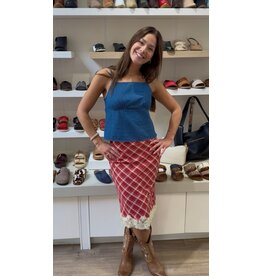 Bailey Rose Plaid Lace Trim Midi Skirt (Red)