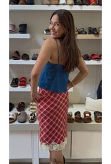 Bailey Rose Plaid Lace Trim Midi Skirt (Red)