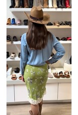 Bailey Rose Floral Lace Trim Midi Skirt (Apple Green)