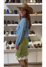 Bailey Rose Floral Lace Trim Midi Skirt (Apple Green)