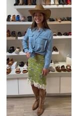 Bailey Rose Floral Lace Trim Midi Skirt (Apple Green)