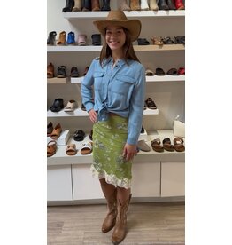 Bailey Rose Floral Lace Trim Midi Skirt (Apple Green)