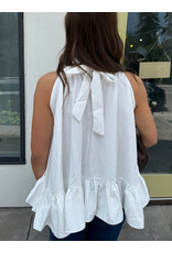 glam Halter Neck Sleeveless Back Neck Tie Ruffle Top (White)