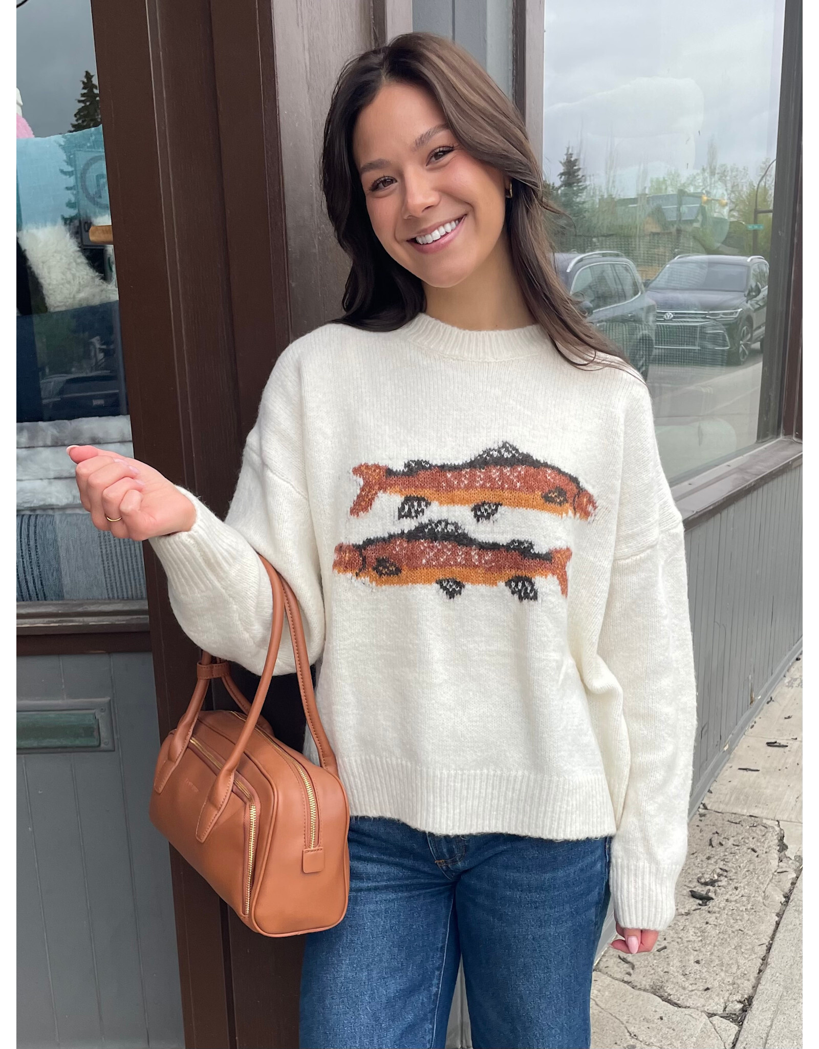 Bailey Rose Trout Graphic Knit Sweater (Cream)