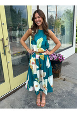glam Floral Print Sleeveless Top with Bubble Hem (Turquoise)
