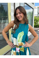 glam Floral Print Sleeveless Top with Bubble Hem (Turquoise)