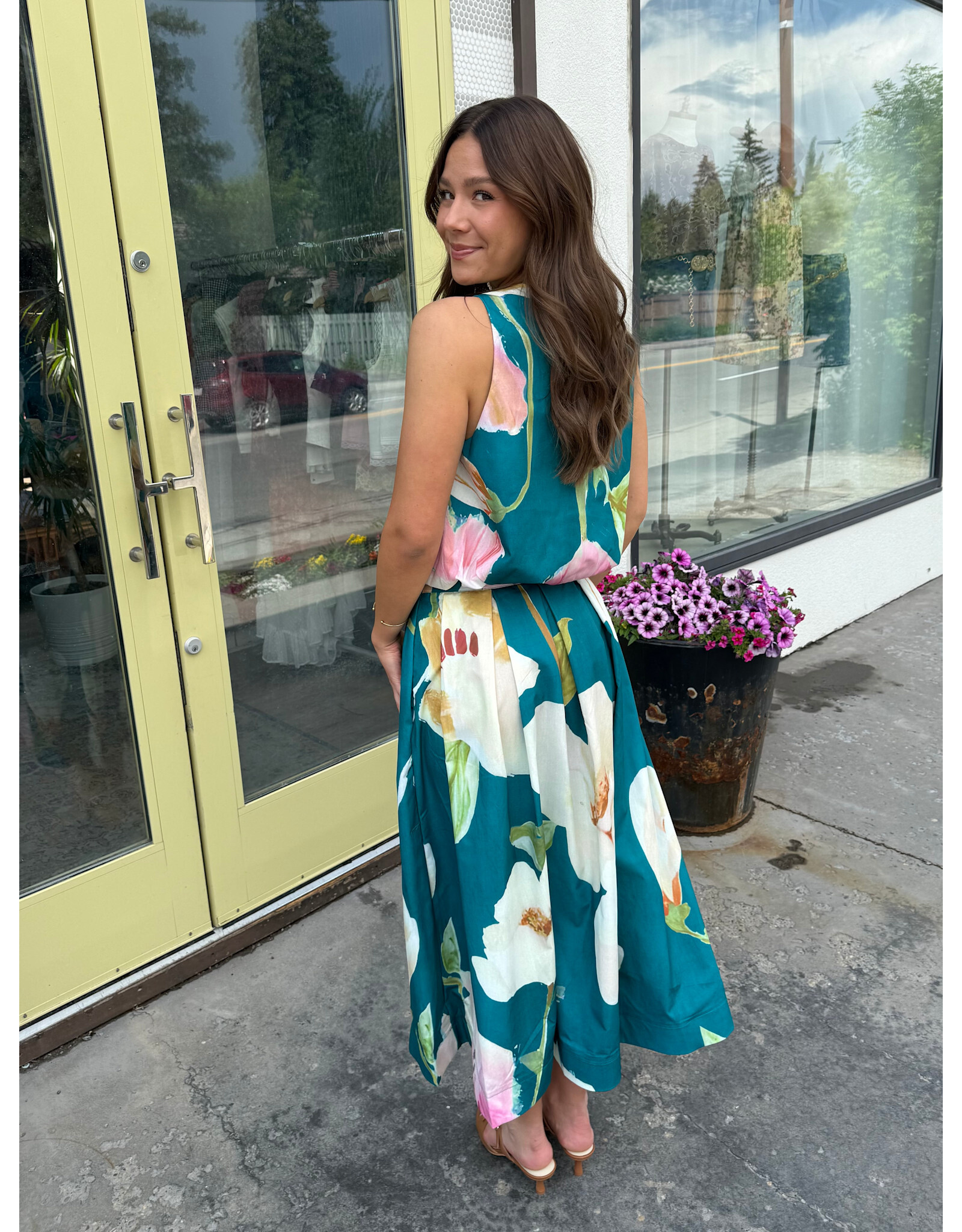 glam Flared Midi Skirt with Pleats (Turquoise)