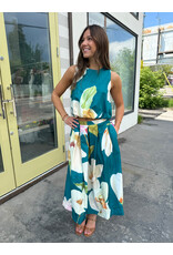 glam Flared Midi Skirt with Pleats (Turquoise)