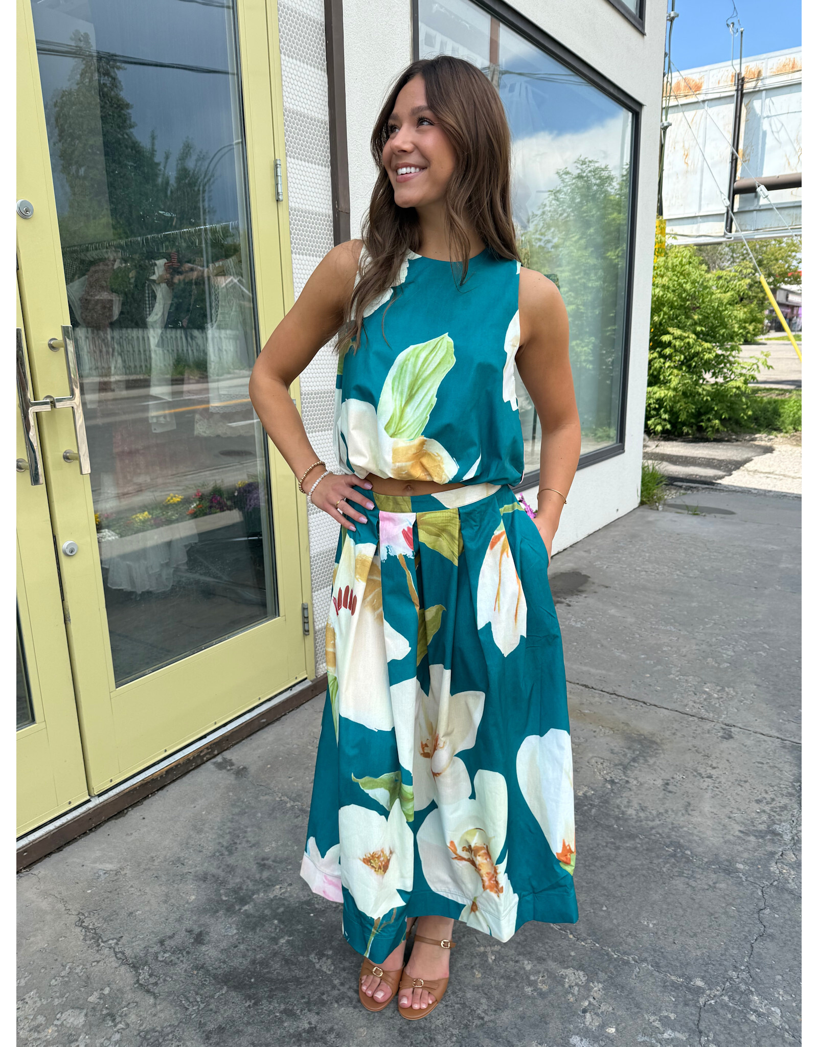 glam Flared Midi Skirt with Pleats (Turquoise)