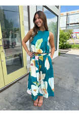 glam Flared Midi Skirt with Pleats (Turquoise)