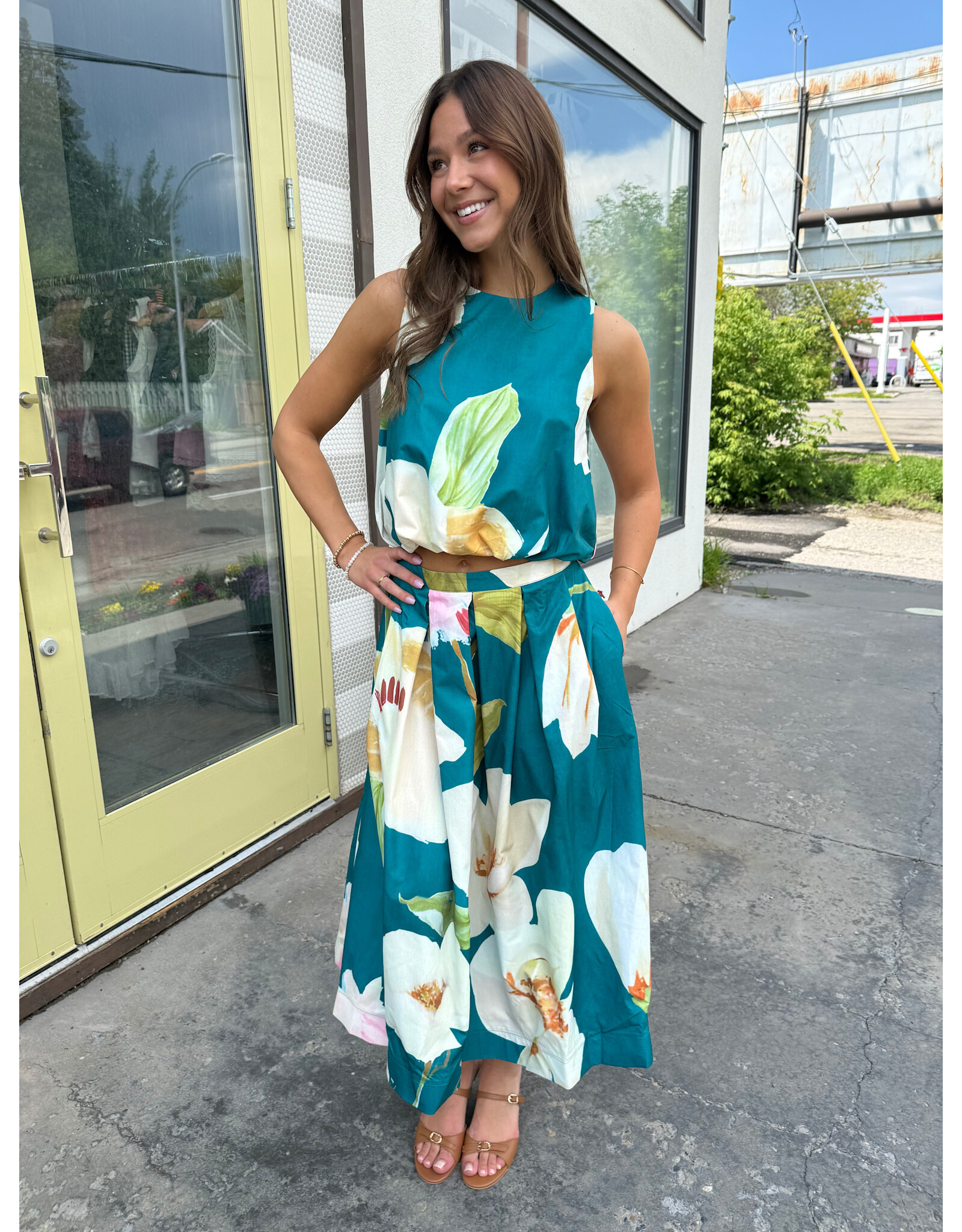glam Flared Midi Skirt with Pleats (Turquoise)