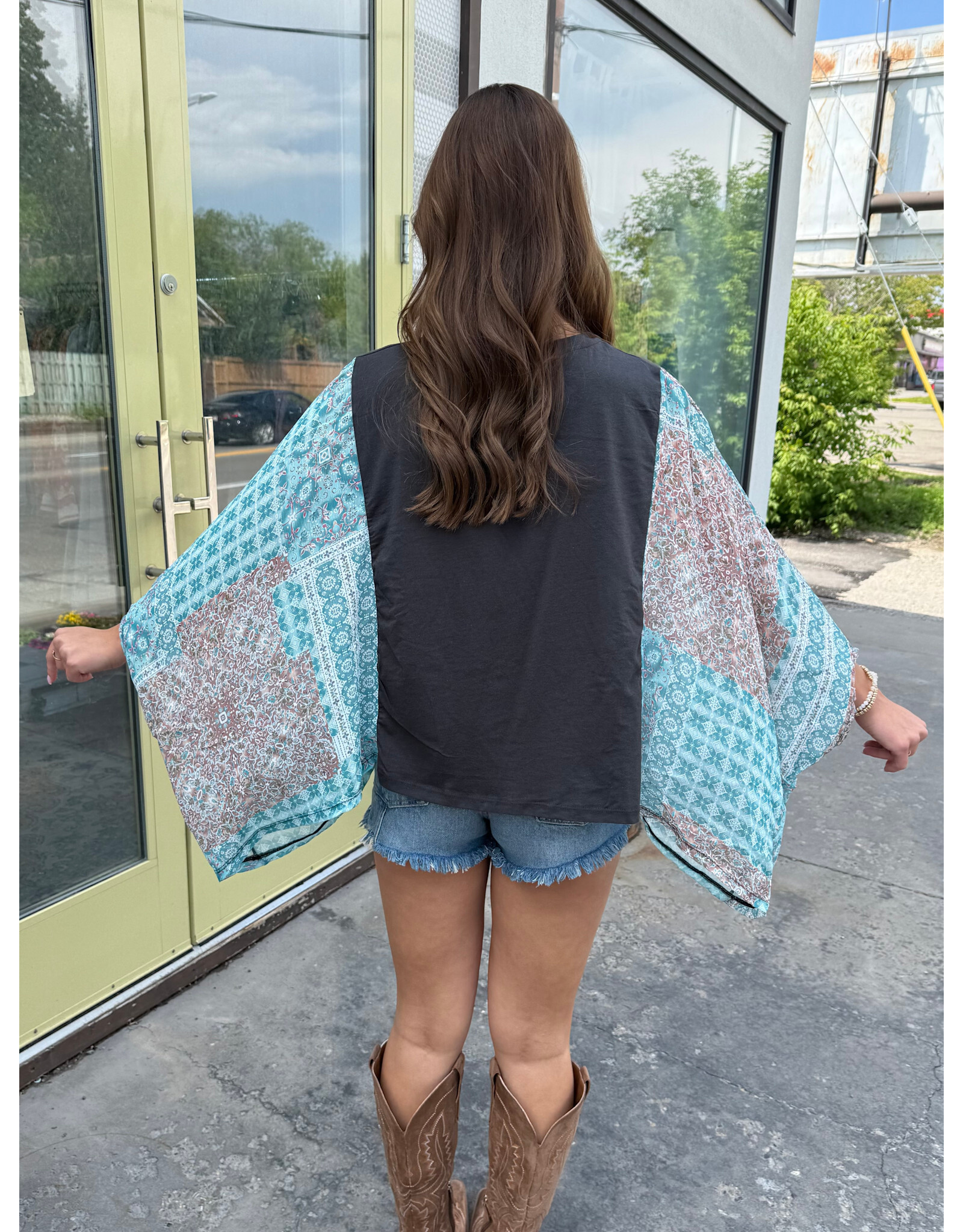 Zutter Free Bird Vintage Graphic Boho Kaftan Top (Black)