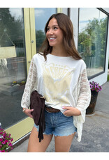 Zutter Free bird vintage graphic relaxed kaftan top w/lace sleeves (Bone)