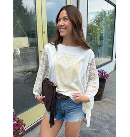 Zutter Free bird vintage graphic relaxed kaftan top w/lace sleeves (Bone)