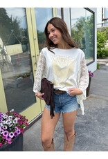 Zutter Free bird vintage graphic relaxed kaftan top w/lace sleeves (Bone)